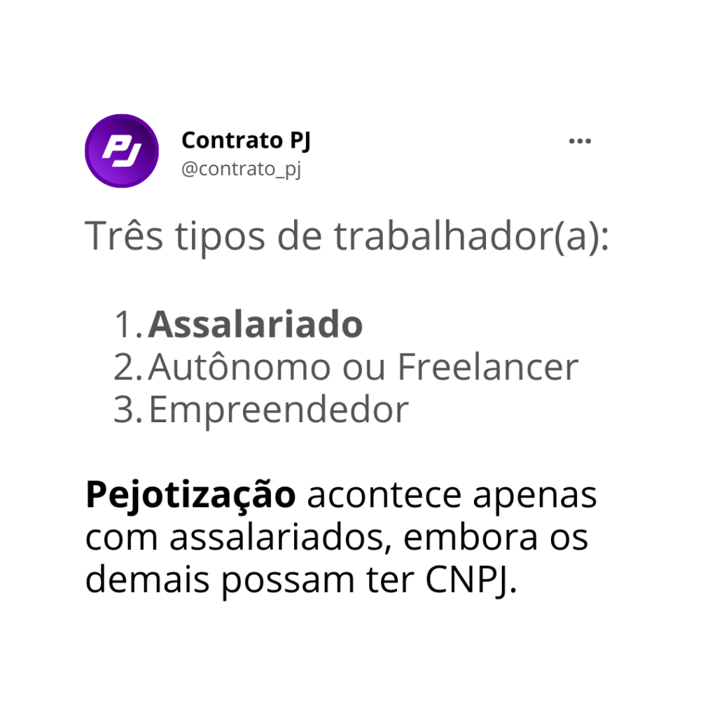 Três tipos de trabalhador. Pejotização acontece apenas com assalariados